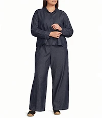 Eileen Fisher Plus Lightweight Denim Point Collar Long Sleeve A-Line Shirt
