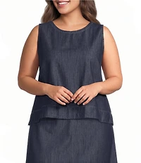Eileen Fisher Plus Lightweight Denim Round Neck Sleevless Shell Top
