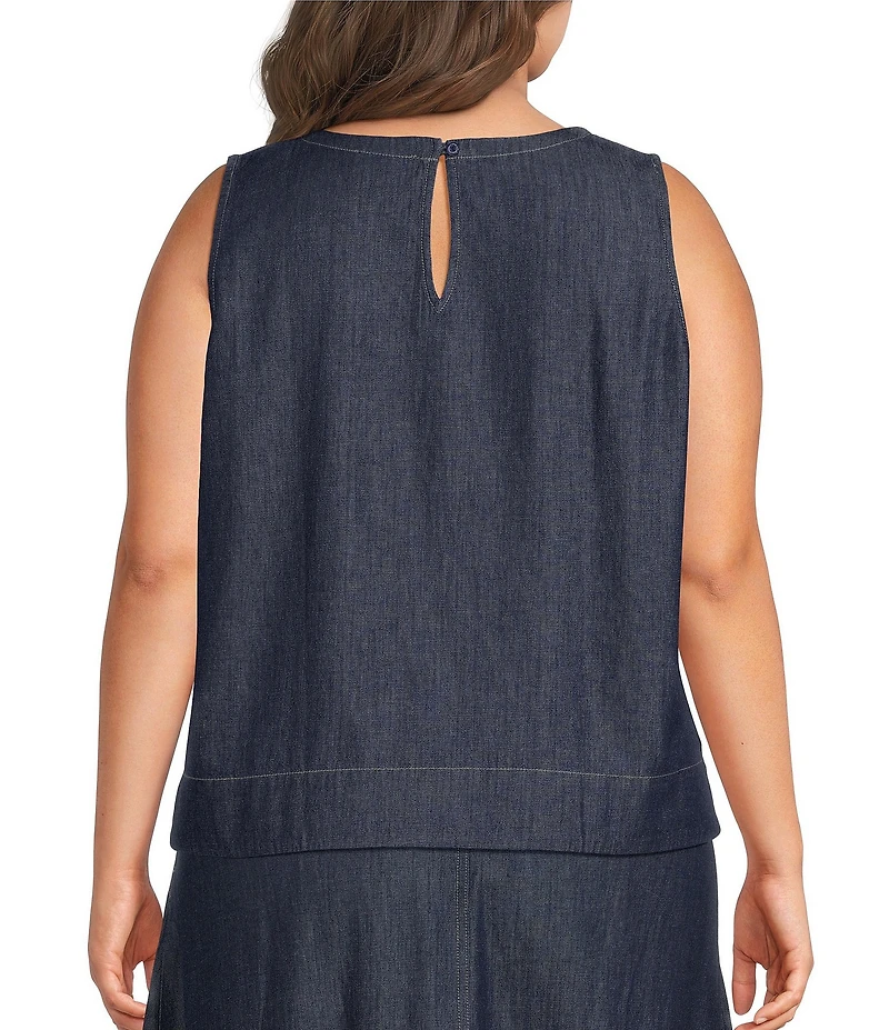 Eileen Fisher Plus Lightweight Denim Round Neck Sleevless Shell Top