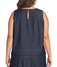 Eileen Fisher Plus Lightweight Denim Round Neck Sleevless Shell Top