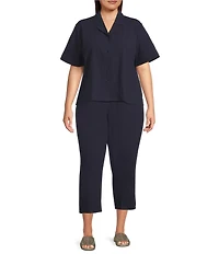 Eileen Fisher Plus Organic Cotton Blend Elastic Waist Straight Leg Pants