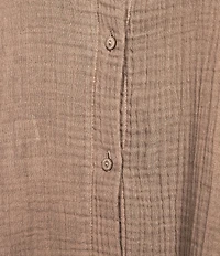 Eileen Fisher Plus Organic Cotton Gauze Point Collar Long Sleeve Top