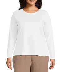Eileen Fisher Plus Organic Cotton Jersey Knit Round Neck Long Sleeve Top