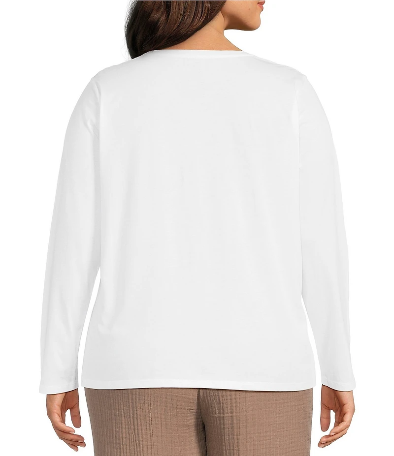 Eileen Fisher Plus Organic Cotton Jersey Knit Round Neck Long Sleeve Top