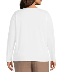 Eileen Fisher Plus Organic Cotton Jersey Knit Round Neck Long Sleeve Top
