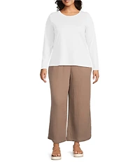 Eileen Fisher Plus Organic Cotton Jersey Knit Round Neck Long Sleeve Top