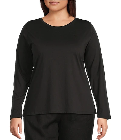 Eileen Fisher Plus Organic Cotton Jersey Knit Round Neck Long Sleeve Top