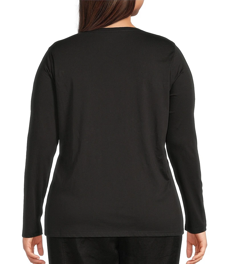 Eileen Fisher Plus Organic Cotton Jersey Knit Round Neck Long Sleeve Top