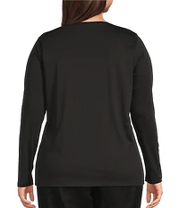 Eileen Fisher Plus Organic Cotton Jersey Knit Round Neck Long Sleeve Top