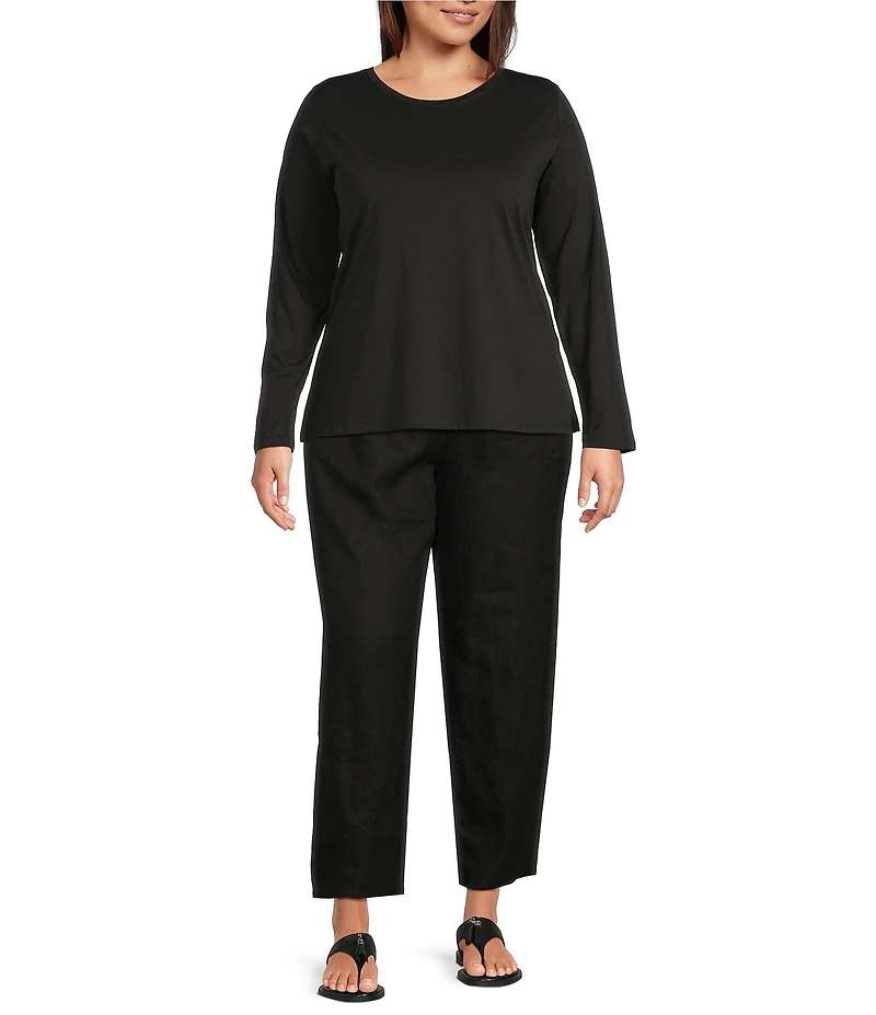 Eileen Fisher Plus Organic Cotton Jersey Knit Round Neck Long Sleeve Top