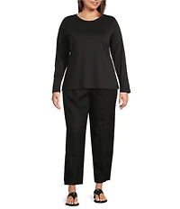 Eileen Fisher Plus Organic Cotton Jersey Knit Round Neck Long Sleeve Top