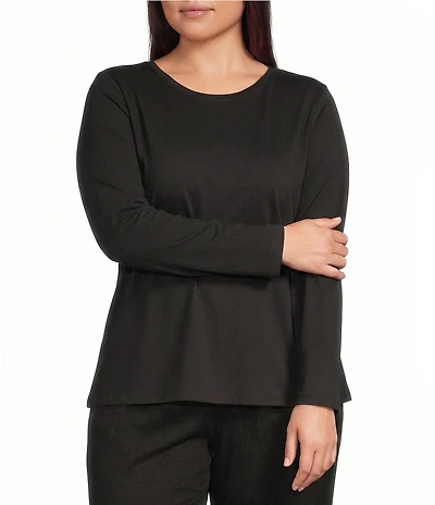 Eileen Fisher Plus Organic Cotton Jersey Knit Round Neck Long Sleeve Top