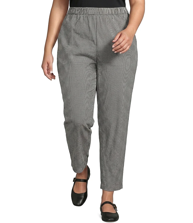 Eileen Fisher Plus Organic Cotton Pucker Check Elastic Waist Tapered Ankle Pants