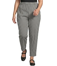 Eileen Fisher Plus Organic Cotton Pucker Check Elastic Waist Tapered Ankle Pants