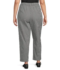 Eileen Fisher Plus Organic Cotton Pucker Check Elastic Waist Tapered Ankle Pants