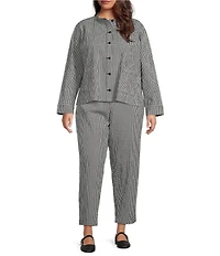 Eileen Fisher Plus Organic Cotton Pucker Check Elastic Waist Tapered Ankle Pants