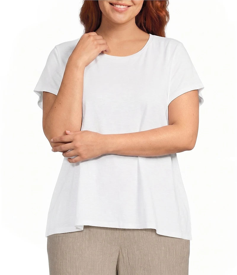 Eileen Fisher Plus Organic Cotton Slubby Jersey Crew Neck Short Sleeve Tee