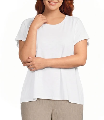 Eileen Fisher Plus Organic Cotton Slubby Jersey Crew Neck Short Sleeve Tee