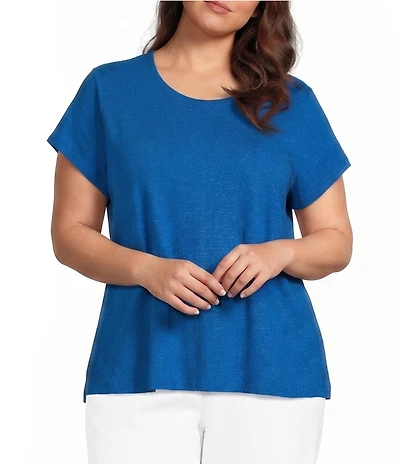 Eileen Fisher Plus Size Organic Cotton Slubby Jersey Crew Neck Short Sleeve Tee