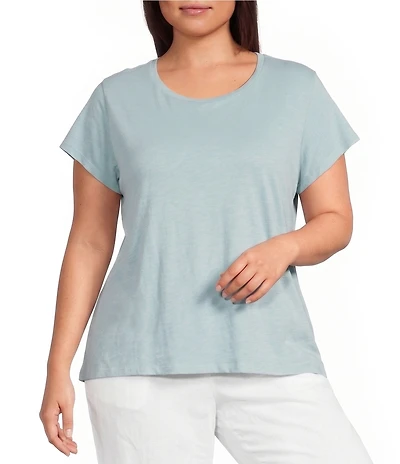 Eileen Fisher Plus Size Organic Cotton Slubby Jersey Crew Neck Short Sleeve Tee