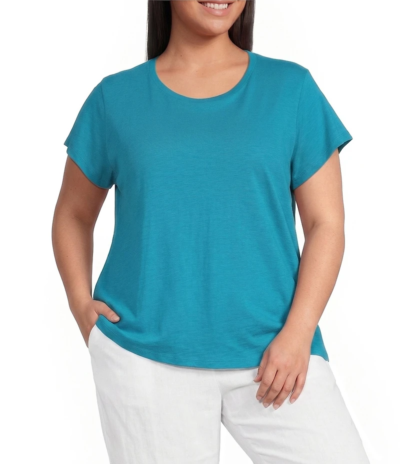 Eileen Fisher Plus Organic Cotton Slubby Jersey Crew Neck Short Sleeve Tee