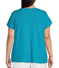 Eileen Fisher Plus Organic Cotton Slubby Jersey Crew Neck Short Sleeve Tee
