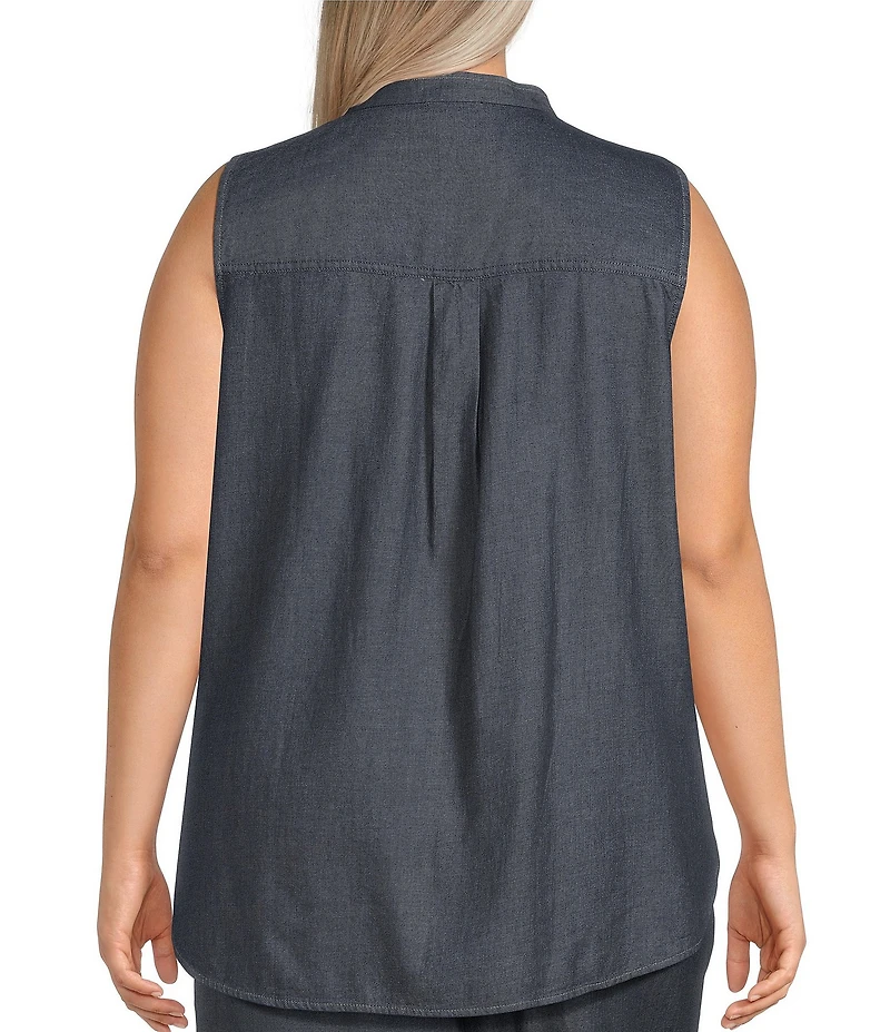Eileen Fisher Plus Organic Cotton Twill Mandarin Collar Sleeveless Top