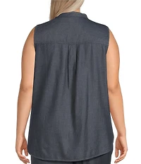 Eileen Fisher Plus Organic Cotton Twill Mandarin Collar Sleeveless Top