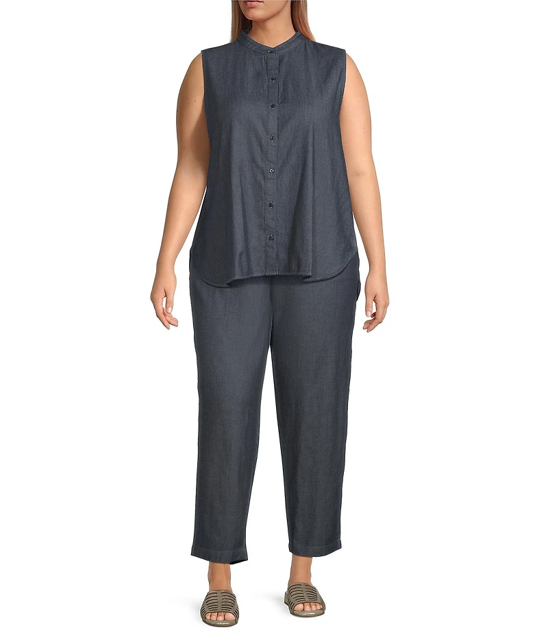 Eileen Fisher Plus Organic Cotton Twill Mandarin Collar Sleeveless Top