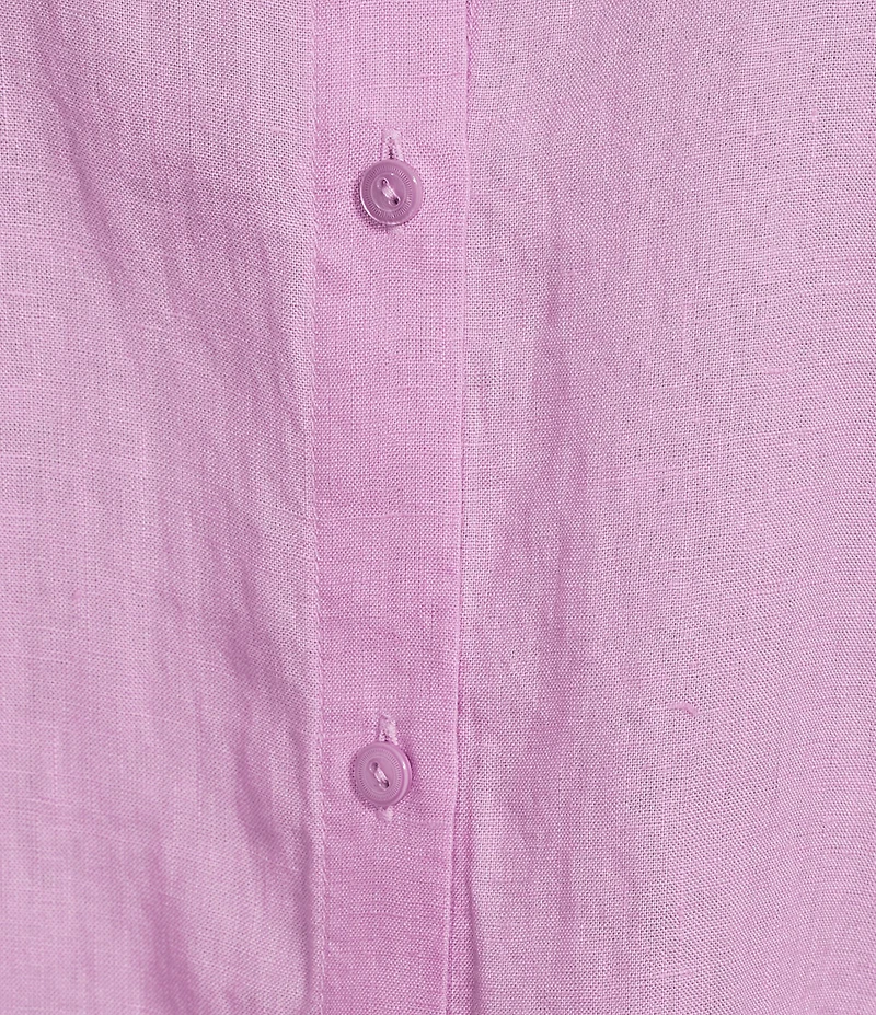 Eileen Fisher Plus Organic Handkerchief Linen Mandarin Collar Short Sleeve Button Front Shirt