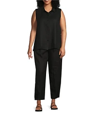 Eileen Fisher Plus Organic Handkerchief Linen Point Collar Sleeveless Button Front Shirt
