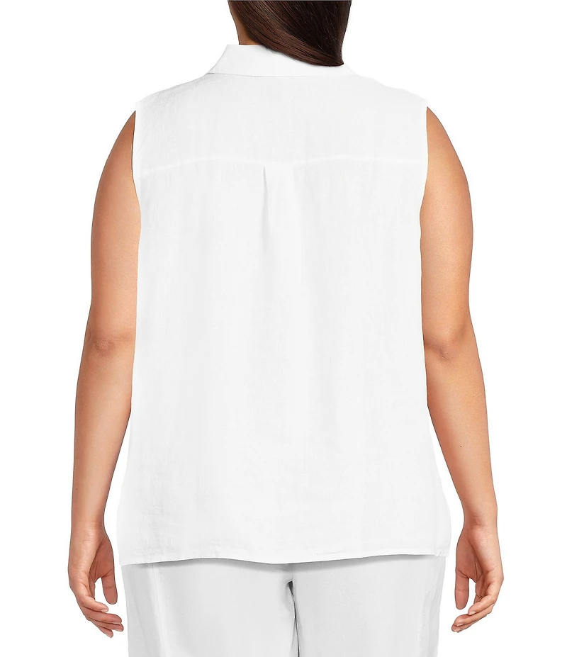 Eileen Fisher Plus Organic Handkerchief Linen Point Collar Sleeveless Button Front Shirt