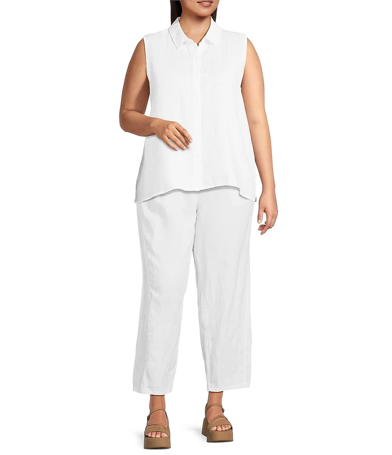 Eileen Fisher Plus Organic Handkerchief Linen Point Collar Sleeveless Button Front Shirt