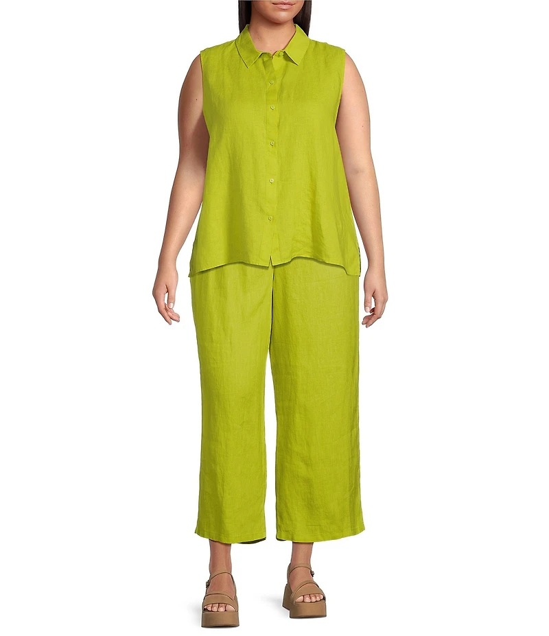 Eileen Fisher Plus Organic Linen Elastic Waist Wide Leg Pants