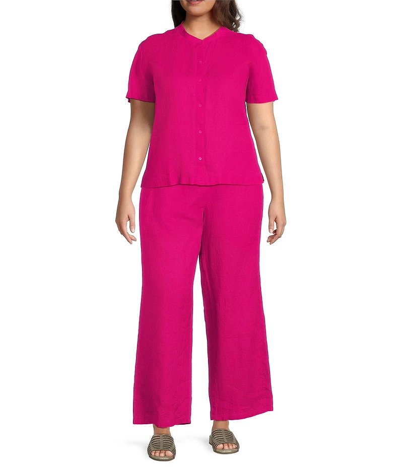 Eileen Fisher Plus Organic Linen Mid-Rise Straight Leg Pants