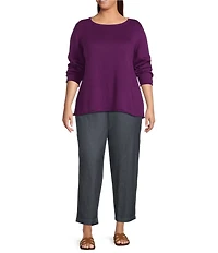 Eileen Fisher Plus Peruvian Cotton Blend Boat Neck Long Sleeve Sweater