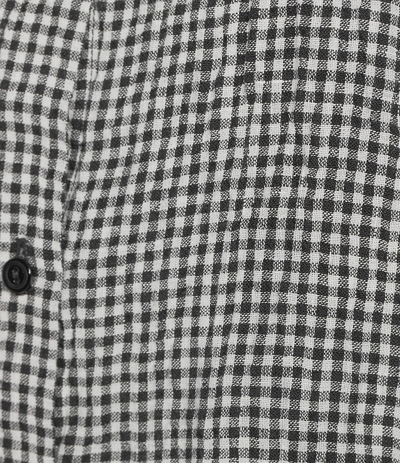 Eileen Fisher Plus Puckered Organic Linen Gingham Mandarin Collar Short Sleeve Coordinating Top