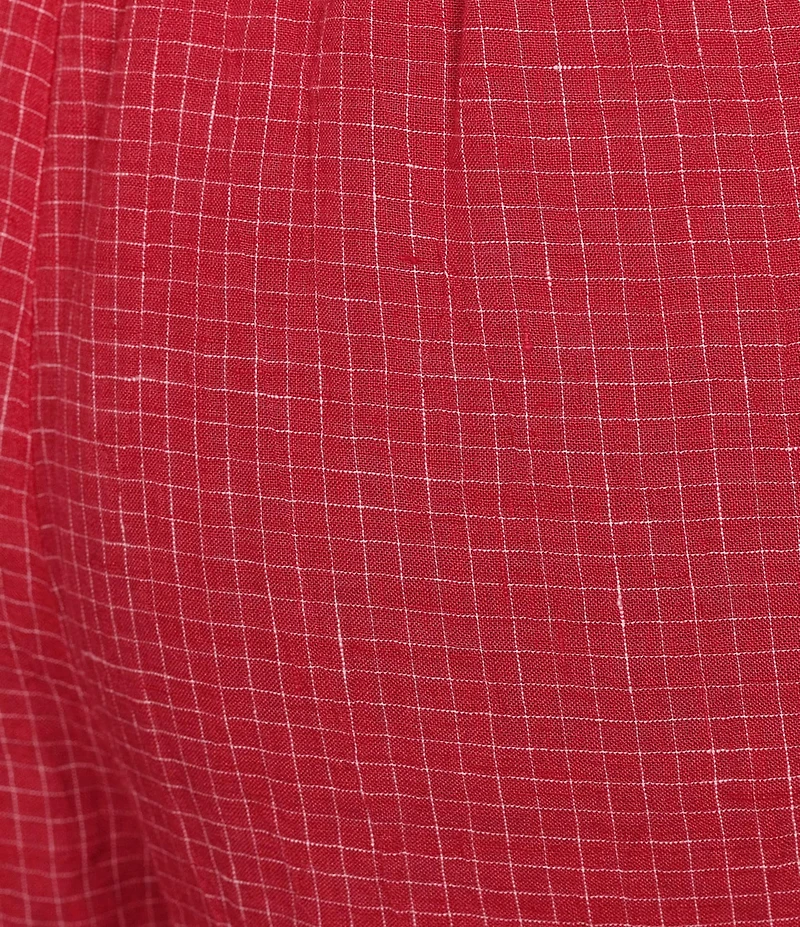 Eileen Fisher Plus Size Puckered Organic Linen Grid Elastic Waist Wide Ankle Pants