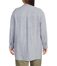 Eileen Fisher Plus Puckered Organic Linen Point Collar Long Sleeve Shirt