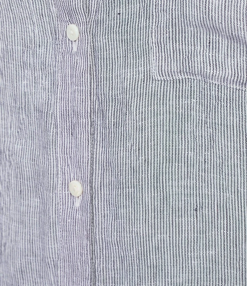Eileen Fisher Plus Puckered Organic Linen Point Collar Long Sleeve Shirt