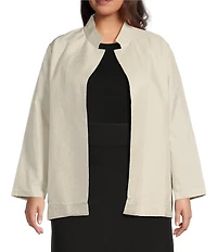 Eileen Fisher Plus Quilted Silk Stand Collar Long Sleeve Open Front Jacket