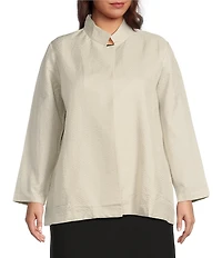 Eileen Fisher Plus Quilted Silk Stand Collar Long Sleeve Open Front Jacket