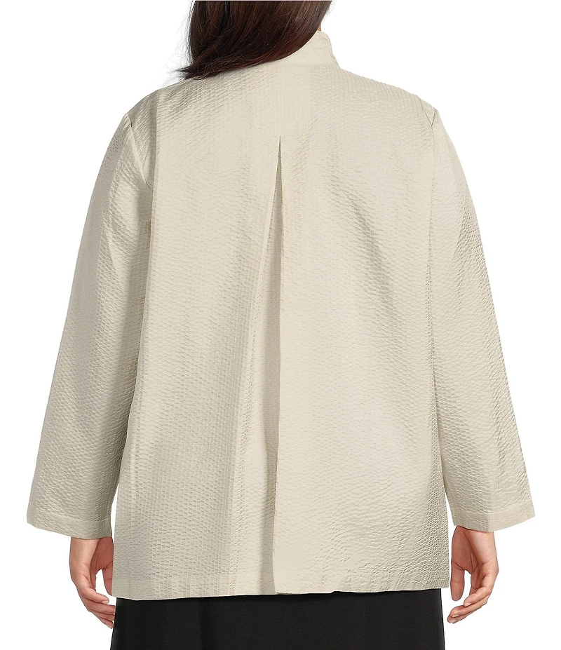 Eileen Fisher Plus Quilted Silk Stand Collar Long Sleeve Open Front Jacket