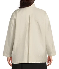 Eileen Fisher Plus Quilted Silk Stand Collar Long Sleeve Open Front Jacket
