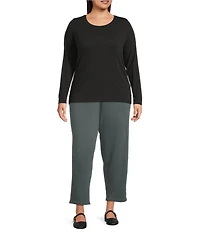 Eileen Fisher Plus Sheer Cotton Blend Knit Round Neck Long Sleeve Tee