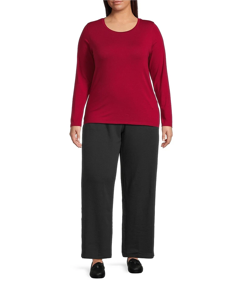 Eileen Fisher Plus Sheer Cotton Blend Knit Round Neck Long Sleeve Tee