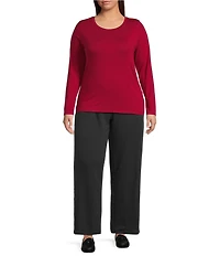 Eileen Fisher Plus Sheer Cotton Blend Knit Round Neck Long Sleeve Tee