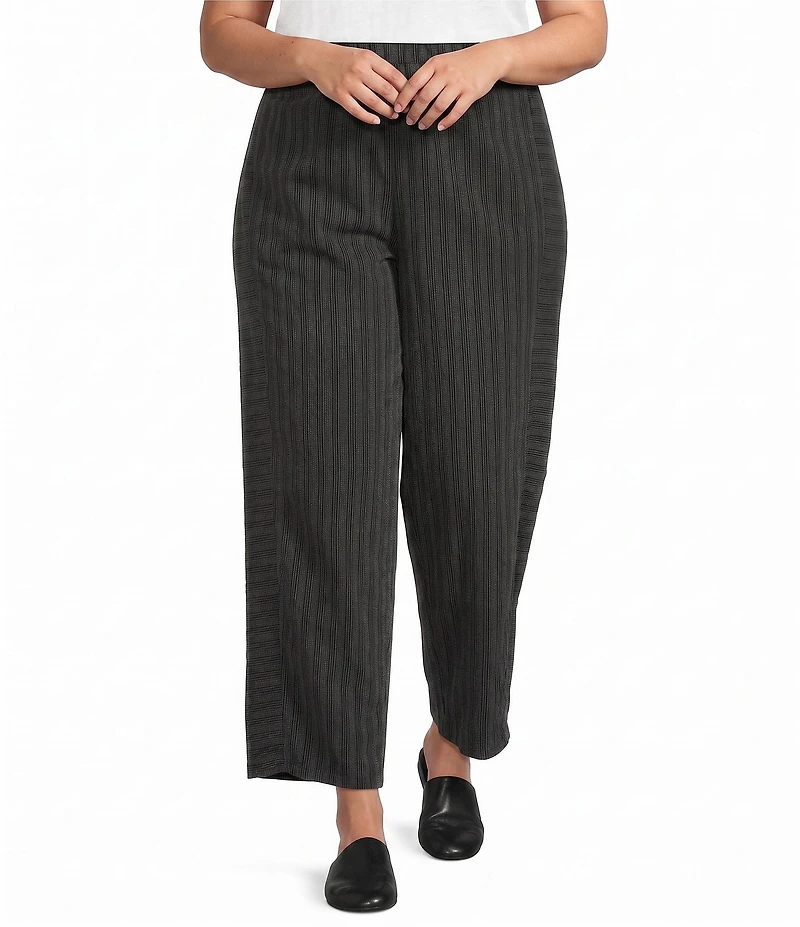Eileen Fisher Plus Size Cotton-Blend Yarn-Dyed Stripe Pull-On Lantern Pants