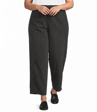 Eileen Fisher Plus Size Cotton-Blend Yarn-Dyed Stripe Pull-On Lantern Pants