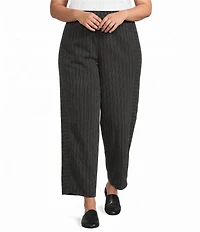 Eileen Fisher Plus Size Cotton-Blend Yarn-Dyed Stripe Pull-On Lantern Pants